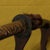 (03-1297)<br><font color="#0000ff"><strong>保存刀剣</storong></font><br>(金象嵌銘)重國(文珠) 一尺一寸八分 打刀拵入、白鞘付 - 画像 (2)